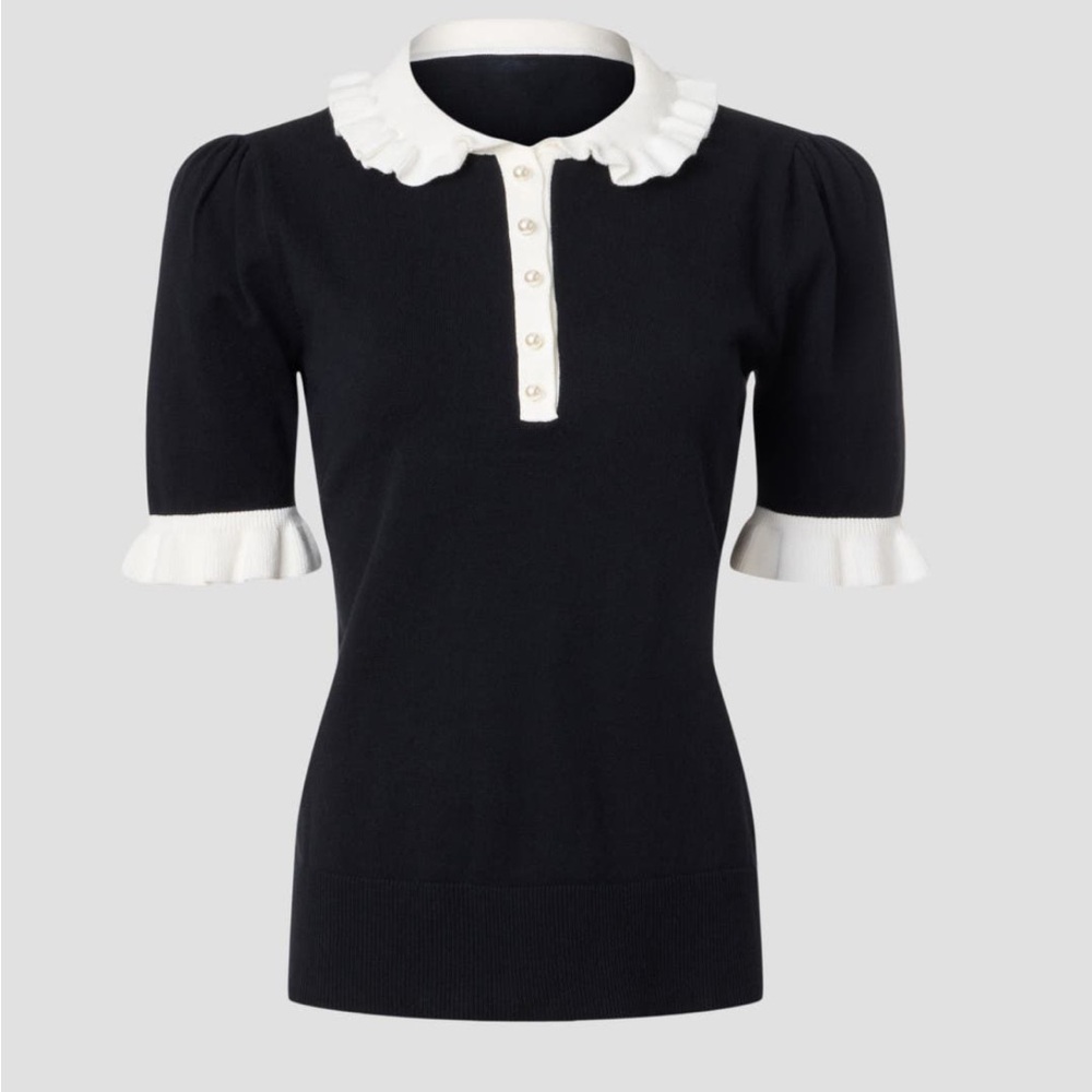 CeCe Ruffle Collar Polo - Picture 2 of 8